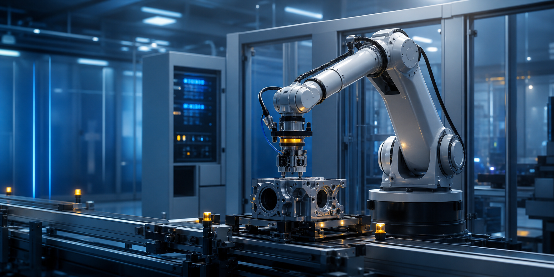 Robot industriale in una cella di automazione